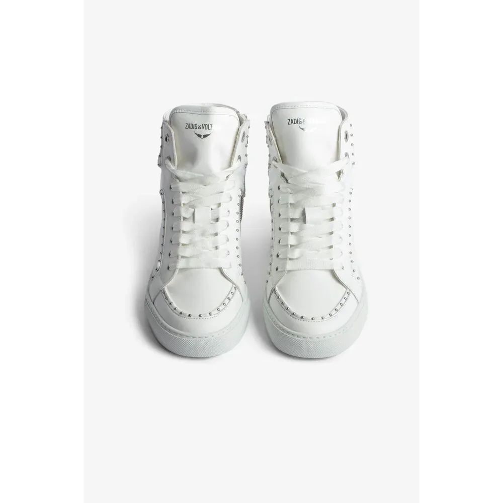 Zadig & Voltaire Women's White Leather Studded HighโFlash Sneakers Size 41 NWOT